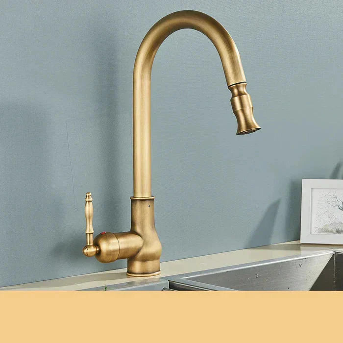 Vintage Brass Kitchen Faucet | Swiveling Spout | Single Lever Control | BrassArc