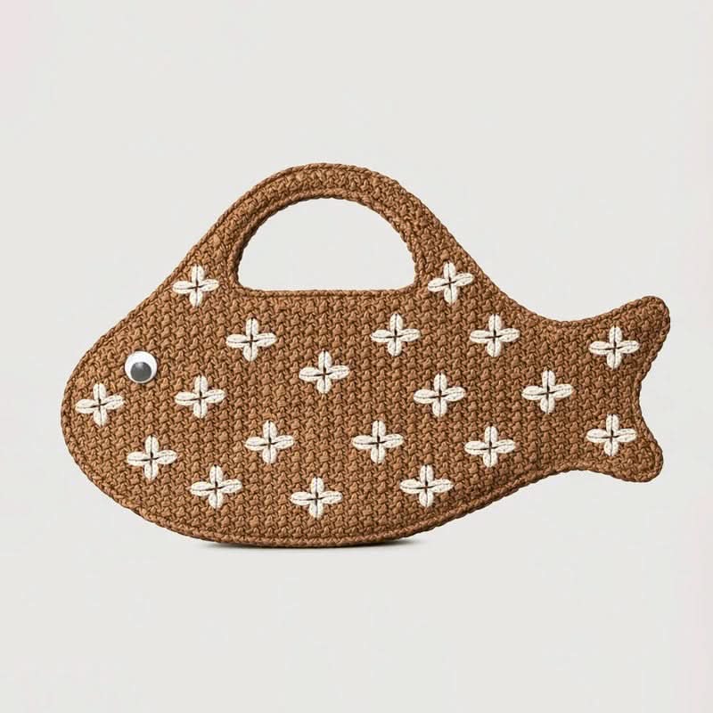 Raffia Clutch Bag in Fish Shape Design