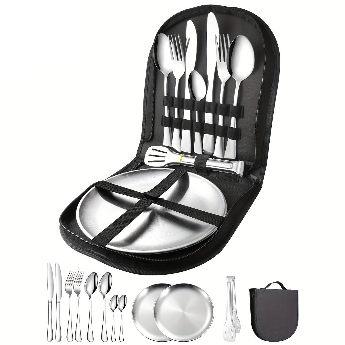Travel Set with Portable Food Tongs and Plates