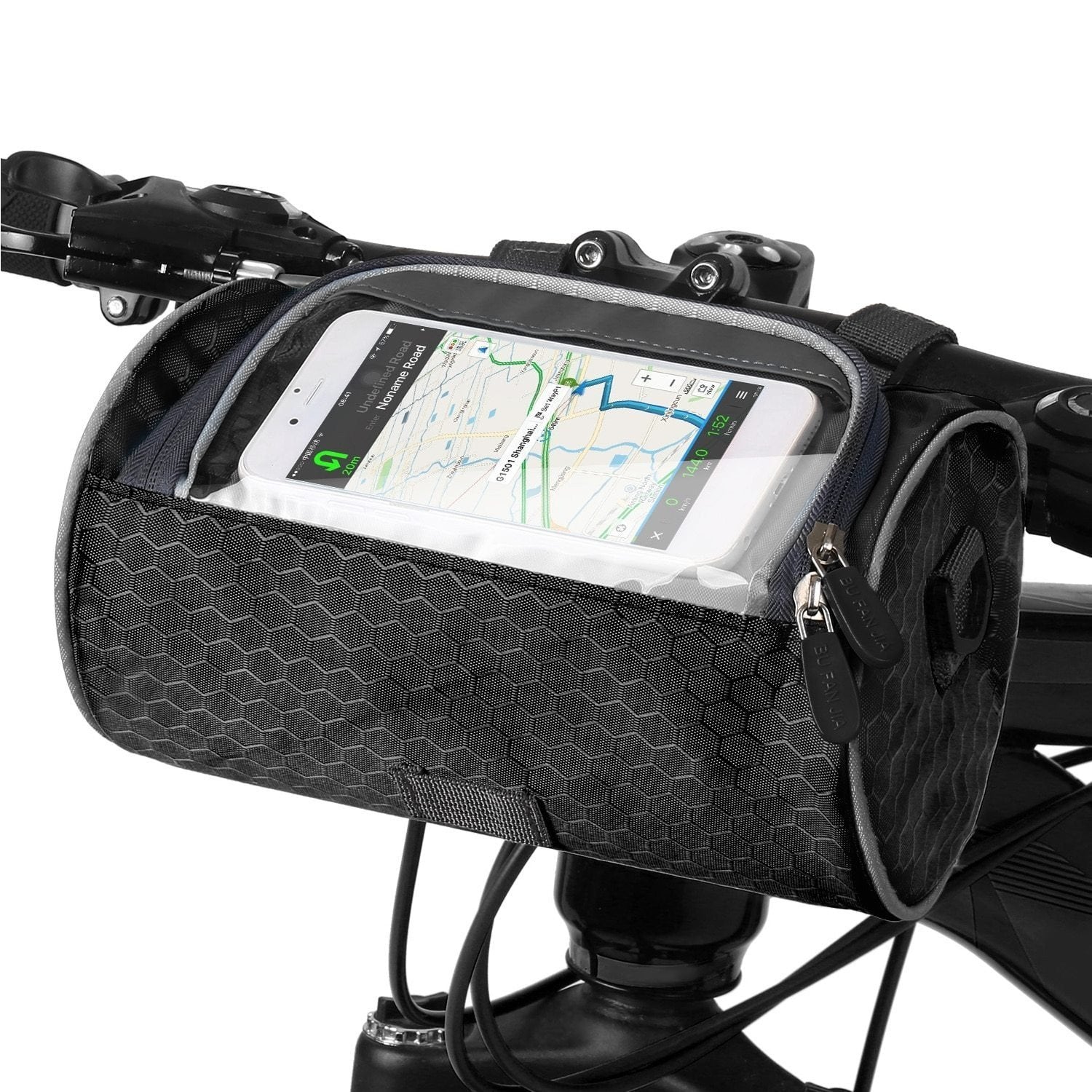 Streamlined Bicycle Handlebar Bag with Touchscreen Pocket