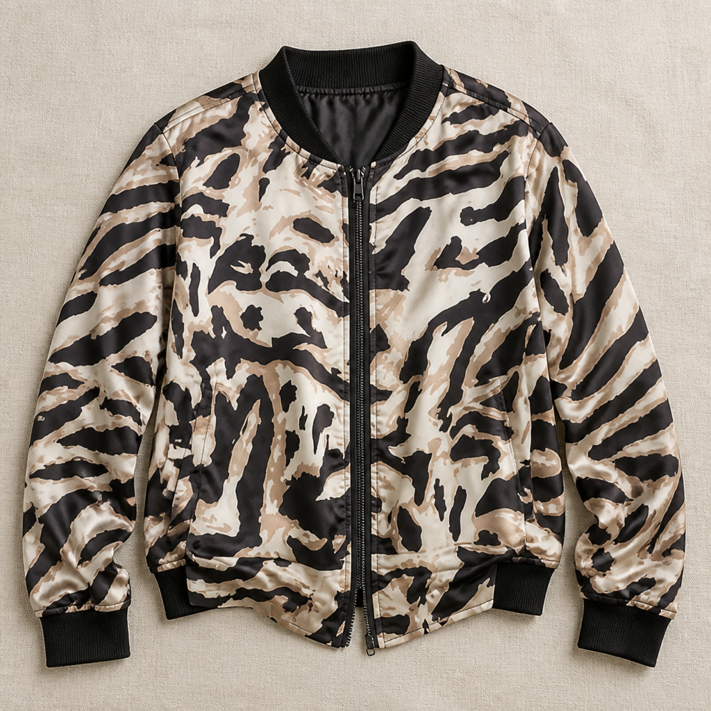 SavaraStrike™ – Bold Zebra Print Bomber Jacket with Full-Length Zip