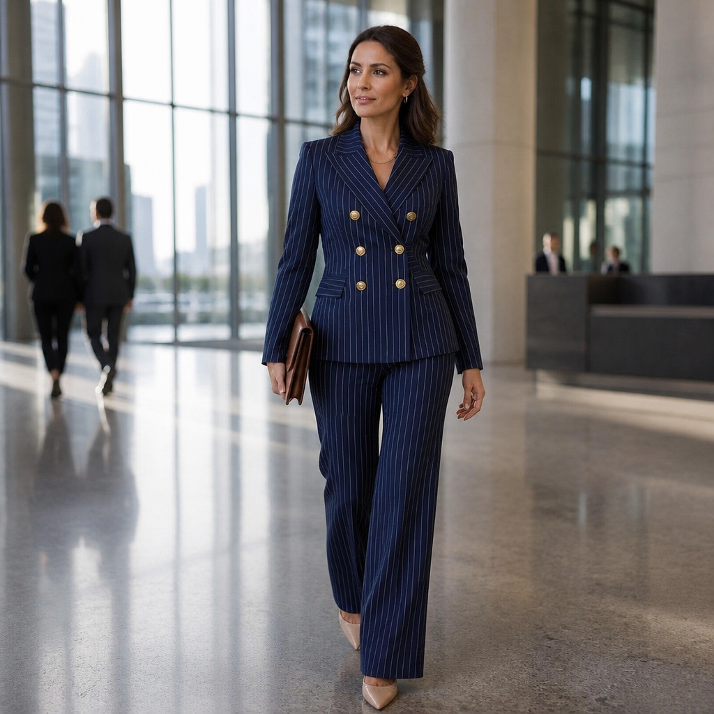 Lumiera™ – Custom Pinstripe Double-Breasted Blazer Suit Set
