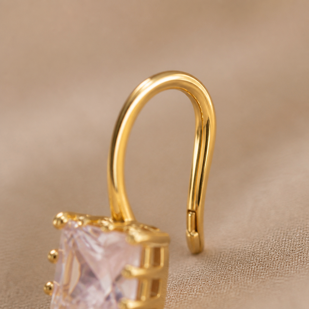 LumaLuxe™ – Delicate Square-Cut Crystal Drop Earrings in Gold