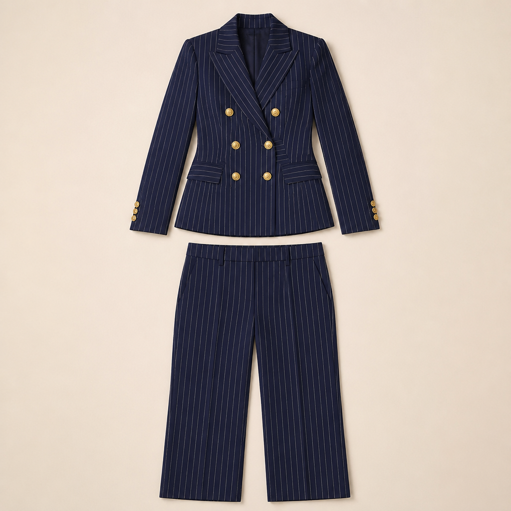 Lumiera™ – Custom Pinstripe Double-Breasted Blazer Suit Set