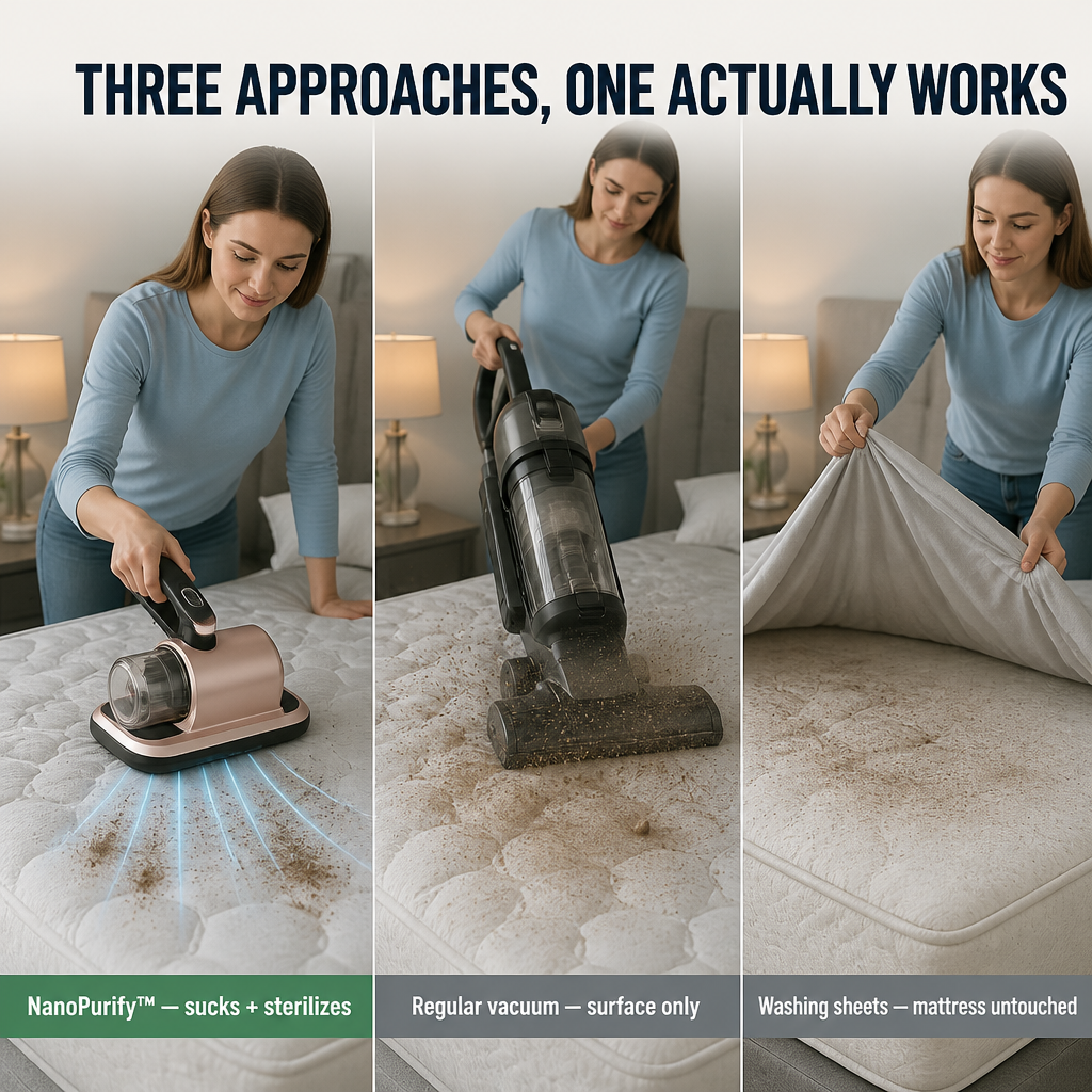 NanoPurify™ — Extract Concealed Dust Mites from Your Mattress in a Single Sweep