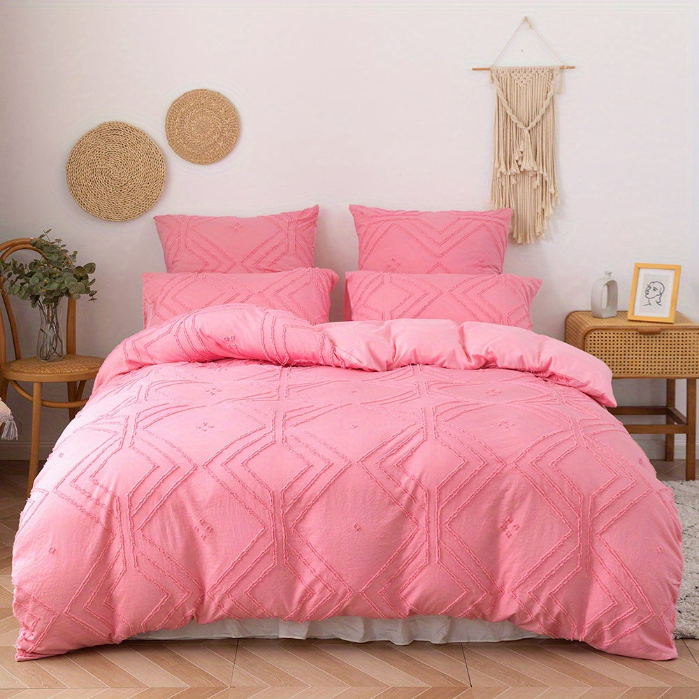 CozyNest – Textured Grid Duvet Cover Set for Modern Living