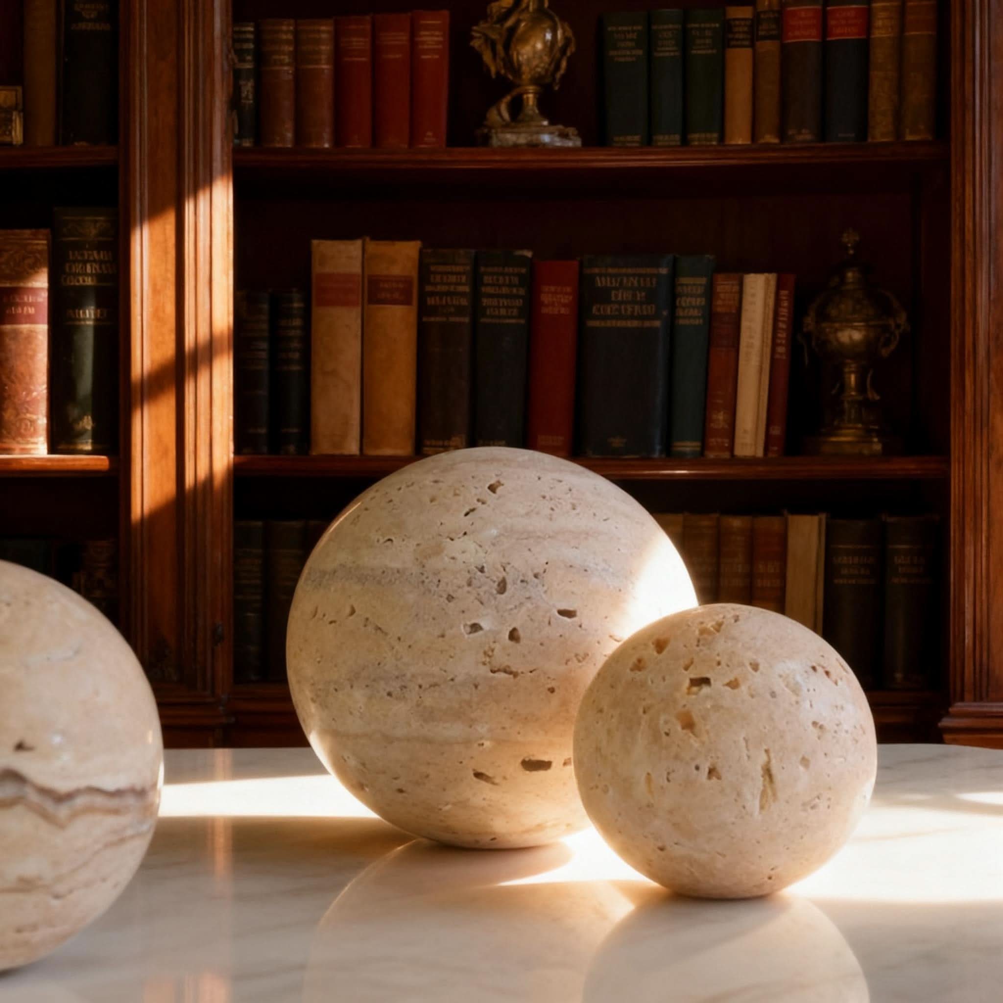 Handcrafted Travertine Marble Sphere Decorative Piece