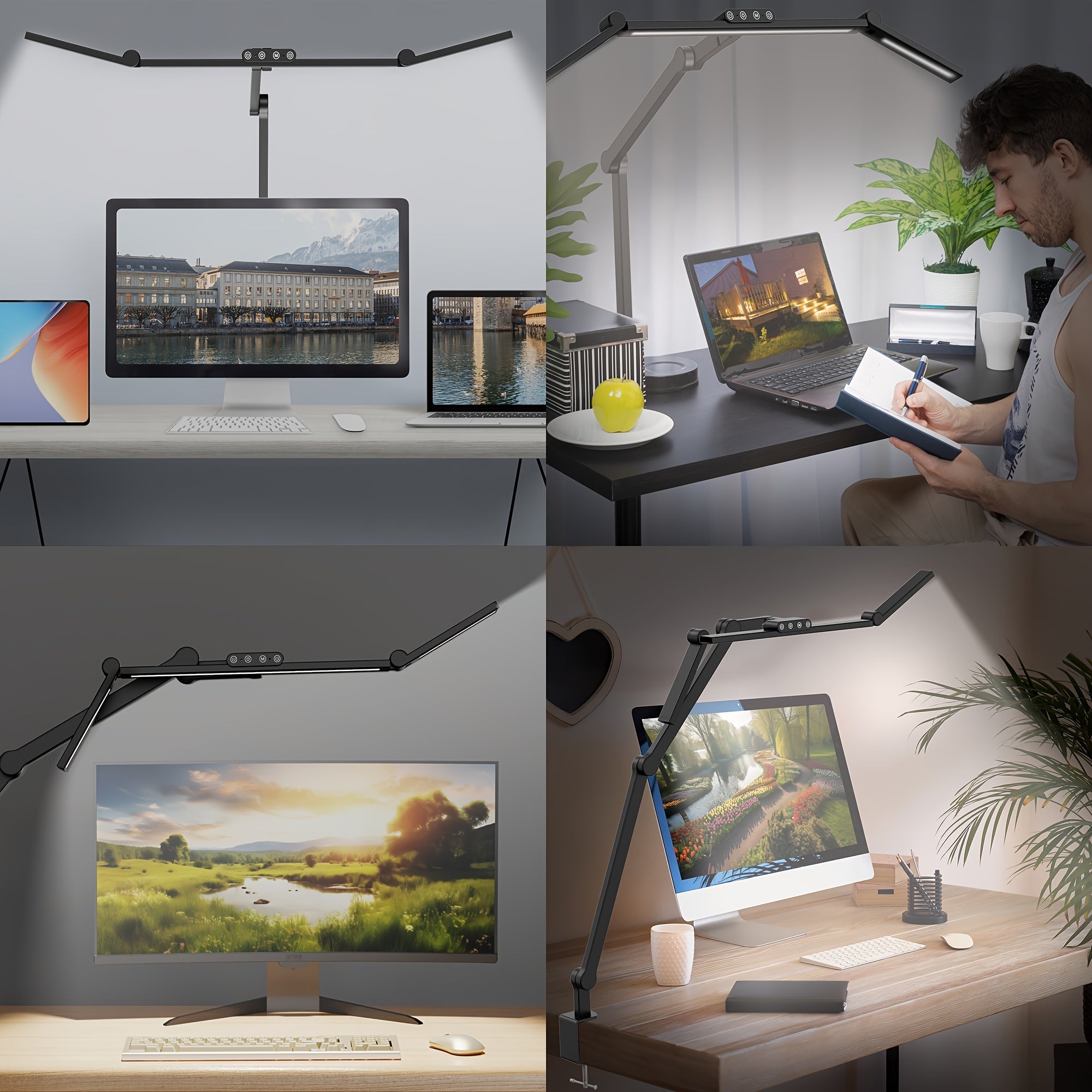Tri-Head Adjustable LED Desk Light with Gesture Control