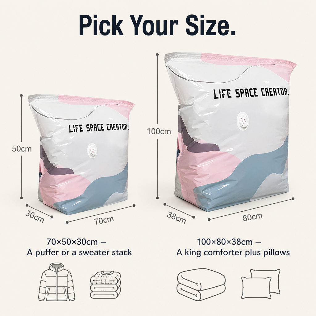 SwiftSpace™ — Compress Comforters, Coats & Bedding Down to One-Fifth Their Size, No Pump Needed