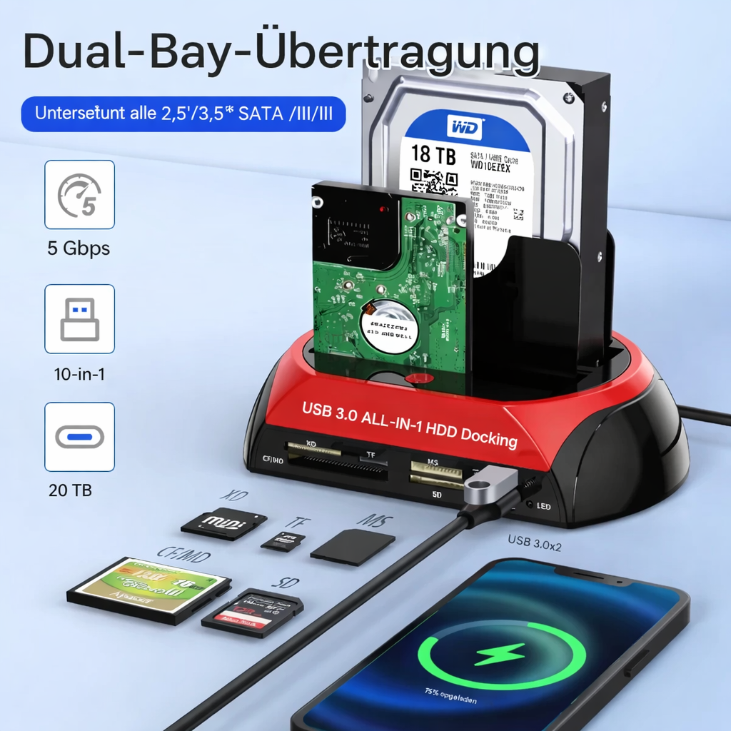 Hard Drive | Flexible Hard Drive Docking Hub | Universal IDE & SATA Dock | TotalRecovery Station