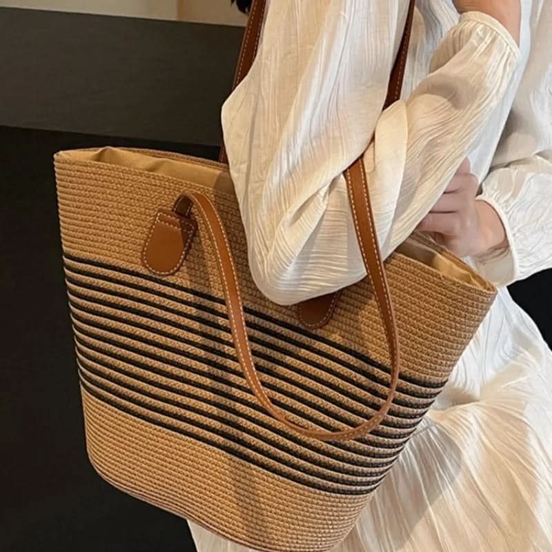 Spacious Shoulder Bag with Straw Design
