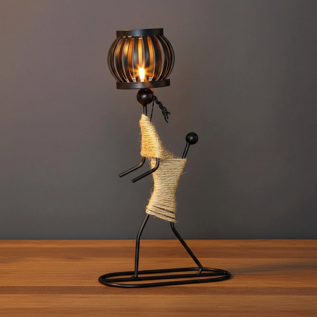 Abstract Metal Candle Holder Sculpture in Modern Design