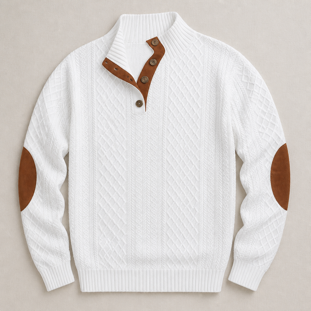 AtlasForge™ – Jacquard Textured Stand-Collar Sweater with Elbow Patches