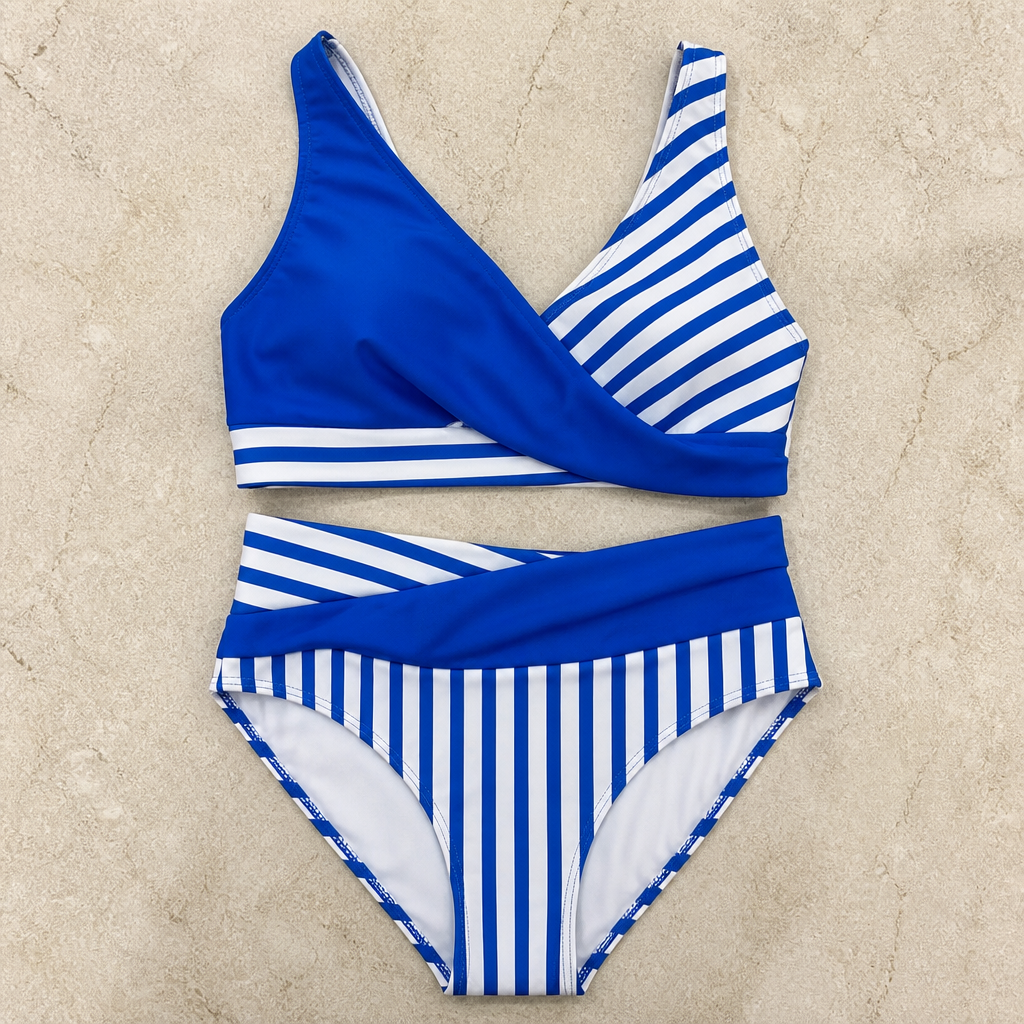 Striped Print Criss-Cross Bikini