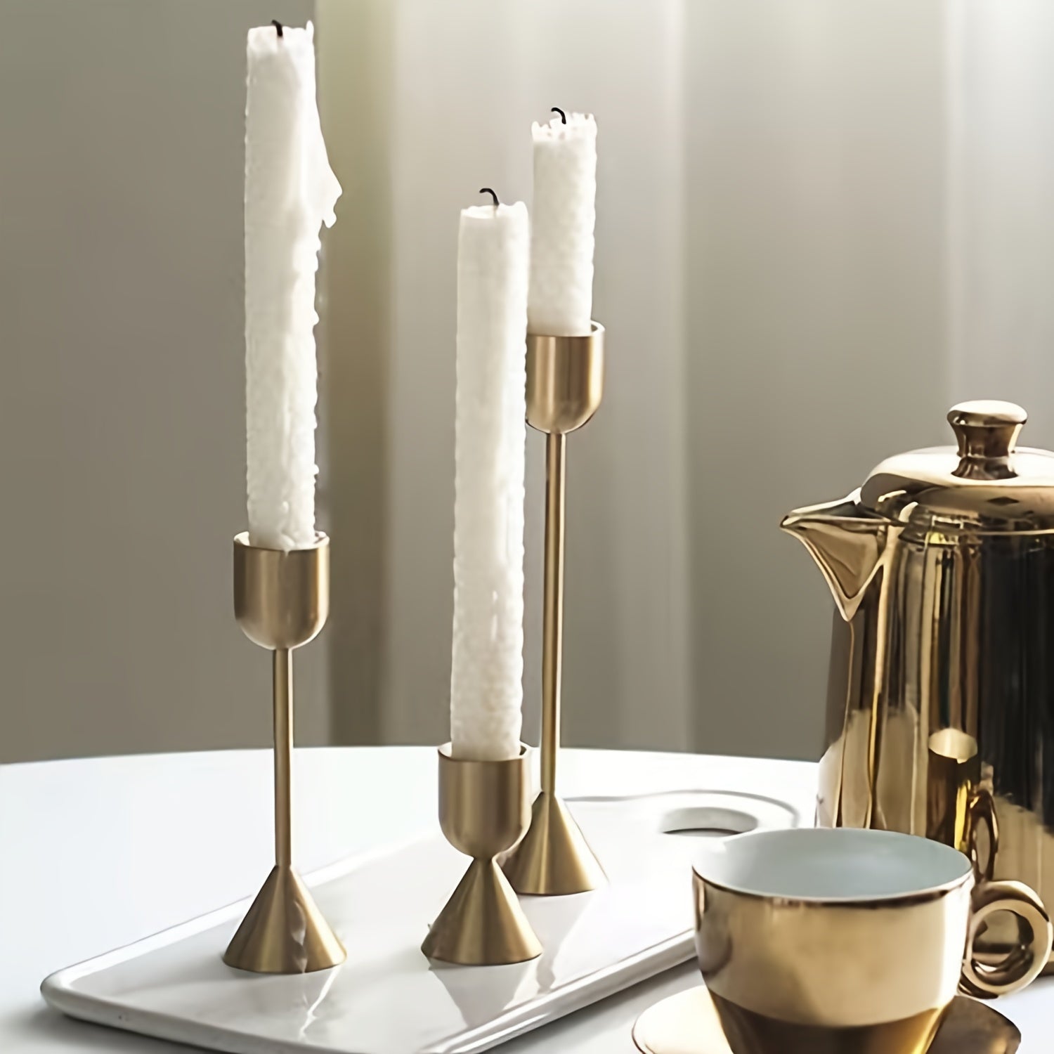 Lustrous Triad - Set of 3 Curved Copper Candlestick Holders