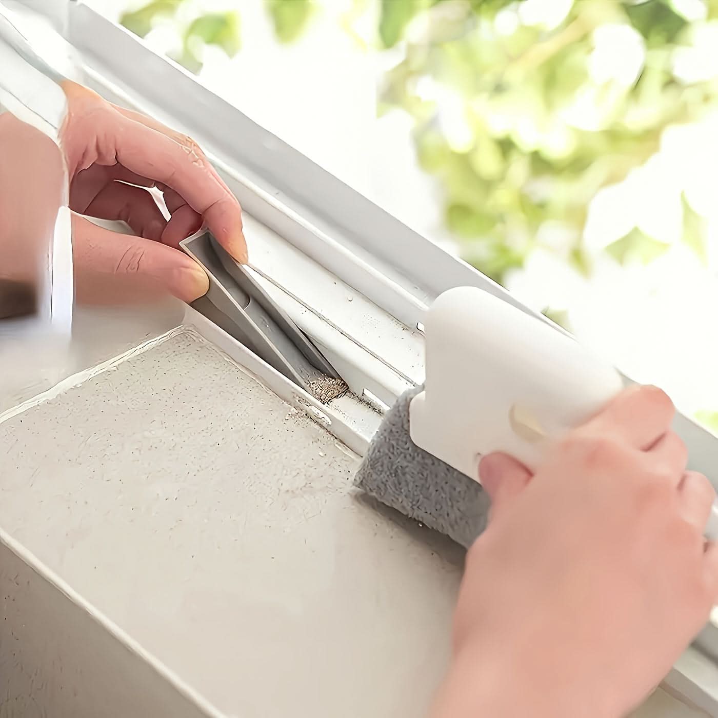 Handheld Cleaning Brush for Multiple Surfaces with Grooves and Crevice Tool