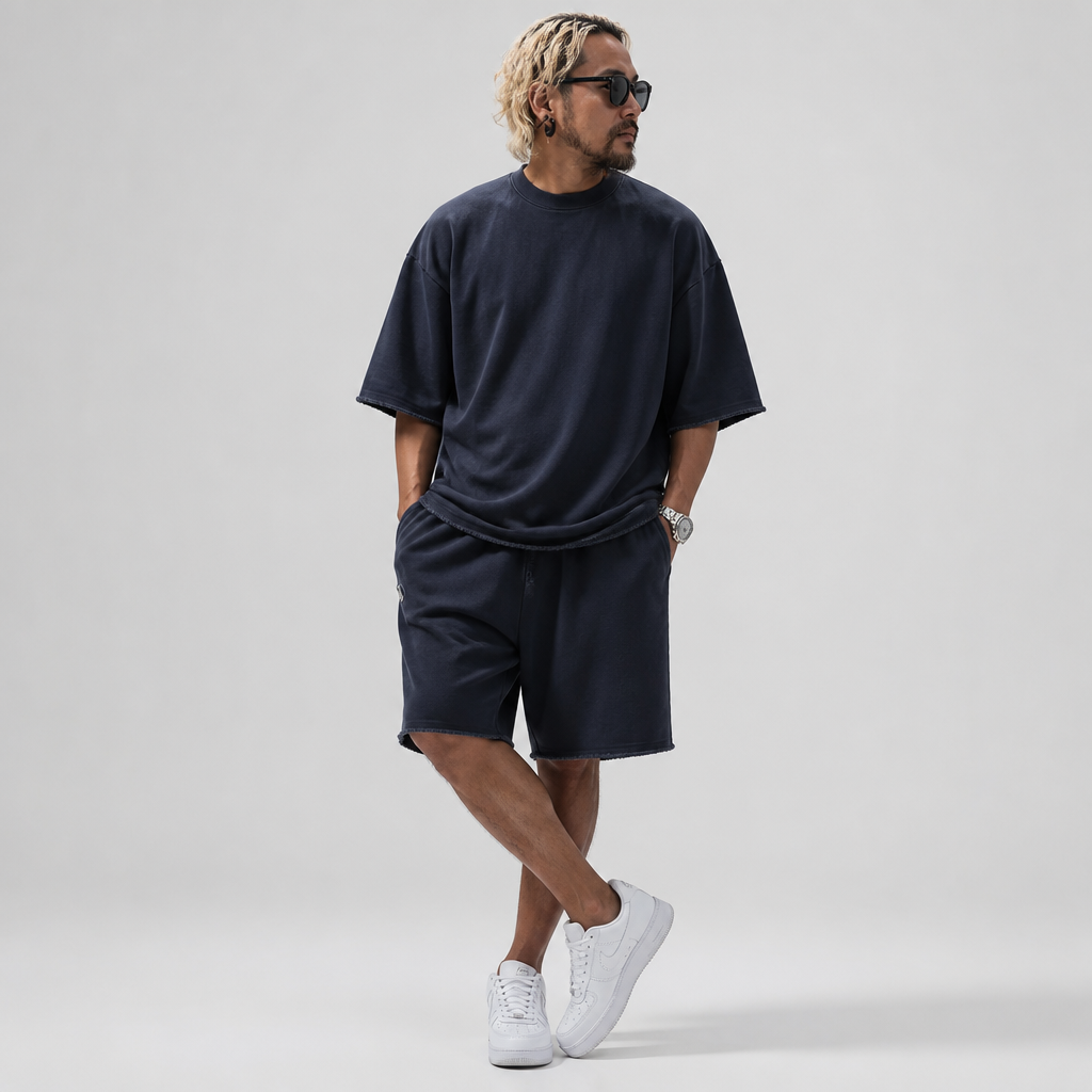 ArdentFlex™ – Oversized Relaxed Raw-Edge Tee and Shorts Set