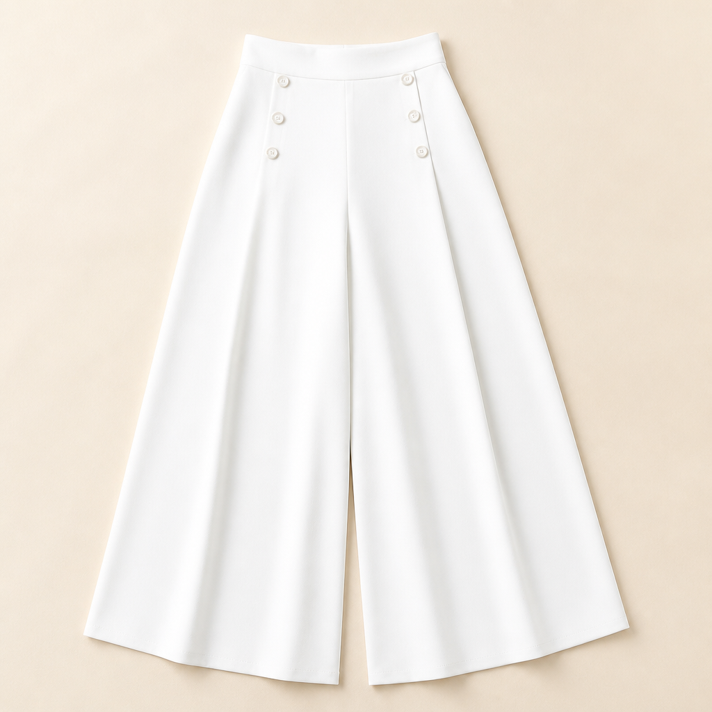 VeroLuxe™ – Wide-Leg Flowing Pleated Pants Featuring Side Button Accent