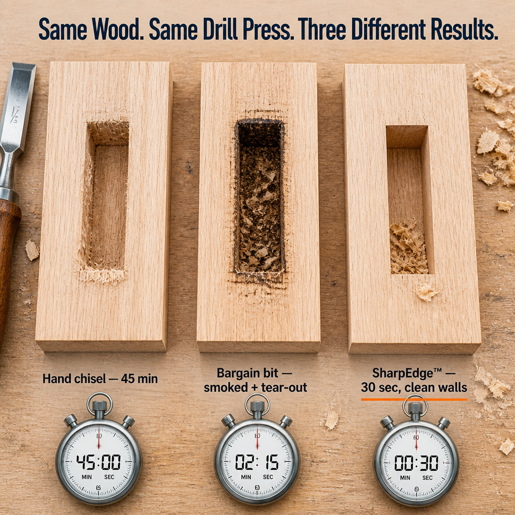 SharpEdge™ — Create Precise Square Mortises Without Hand-Chiseling for Hours