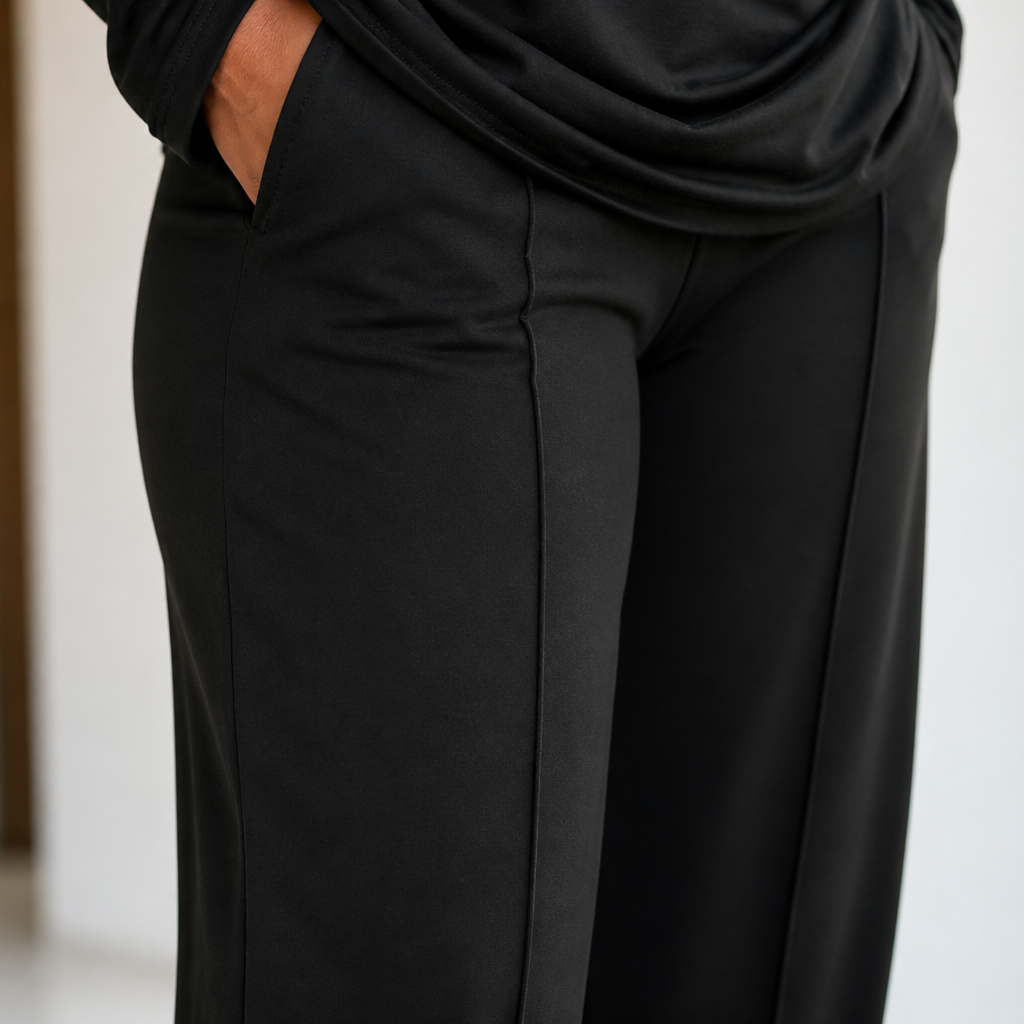 ElysianEase™ – Comforted Long Sleeve Shirt & Wide-Leg Trousers Set