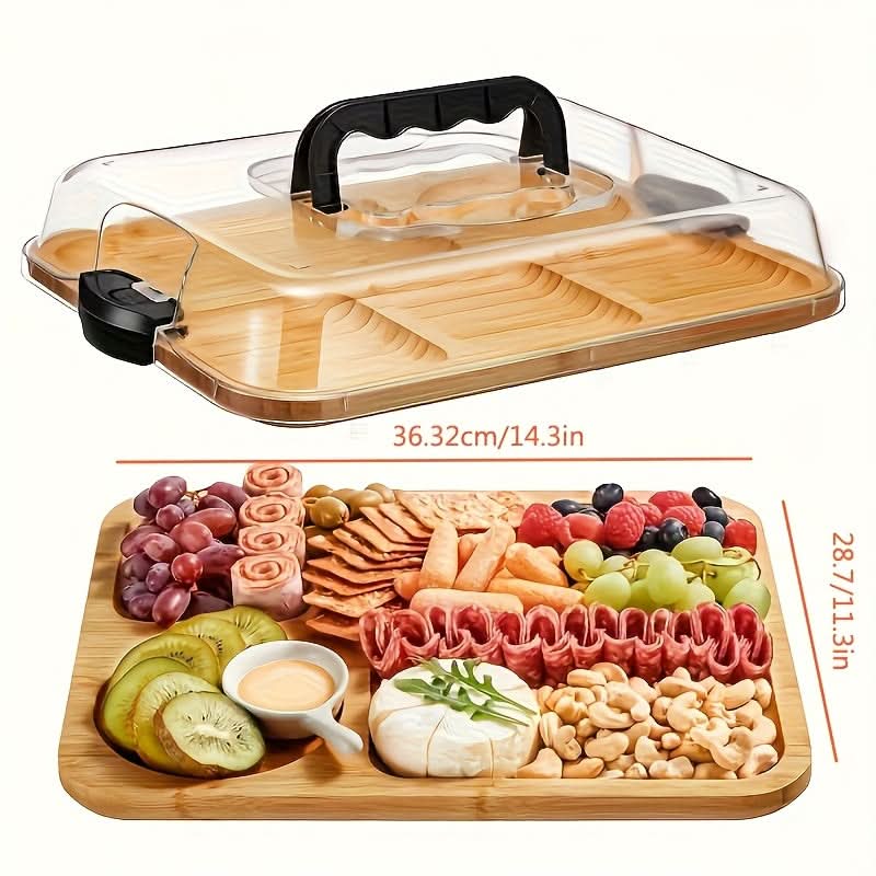 Cheese Serving Board with Acrylic Cover for Easy Transport and Food Safety