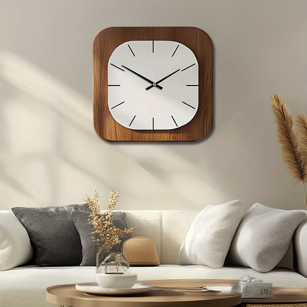 Vintage Square Wall Clock in Wood Finish