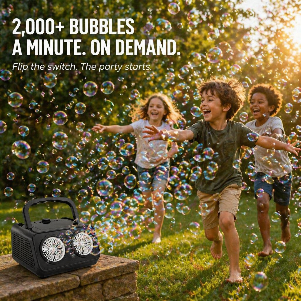 BubblyRush™ — Drench Every Backyard Bash With a Twin-Disc Bubble Storm