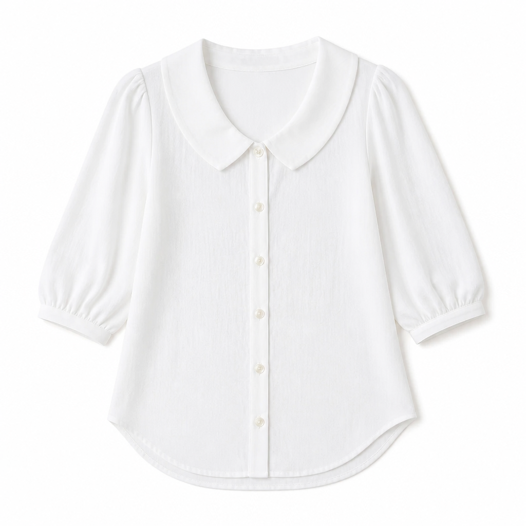 LuminaLuxe™ – Gentle Peter Pan Collar Short-Sleeve Blouse