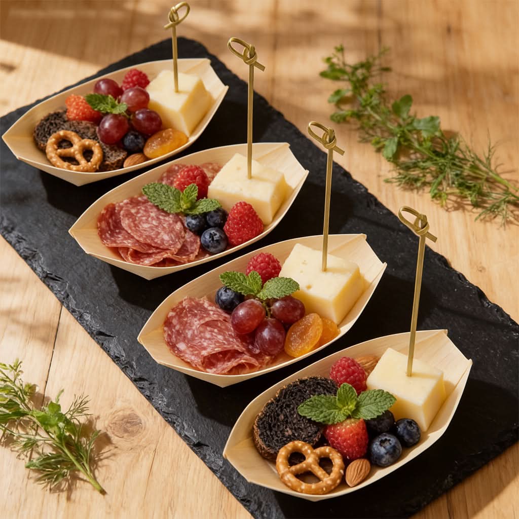Disposable Wooden Boats for Elegant Food Presentation at Parties