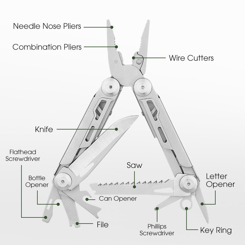 Compact Stainless Steel Multi-Tool with Pliers – 12 Functions