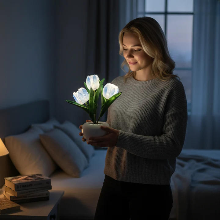 Tulip LED Desk Lamp in Ceramic Vase – Cozy Ambient Glow
