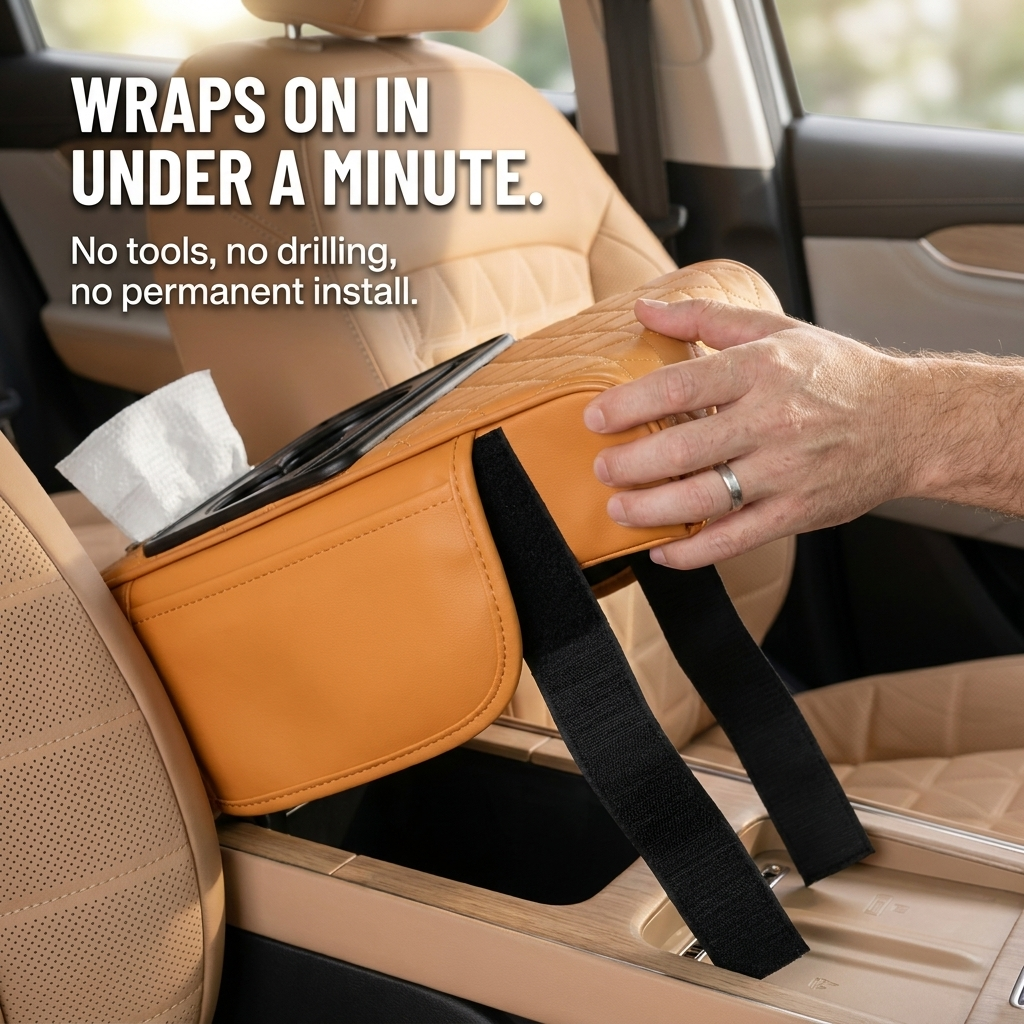 LuminaLuxe™ — Control Center Console Clutter With a Single Strap-On Armrest Pad