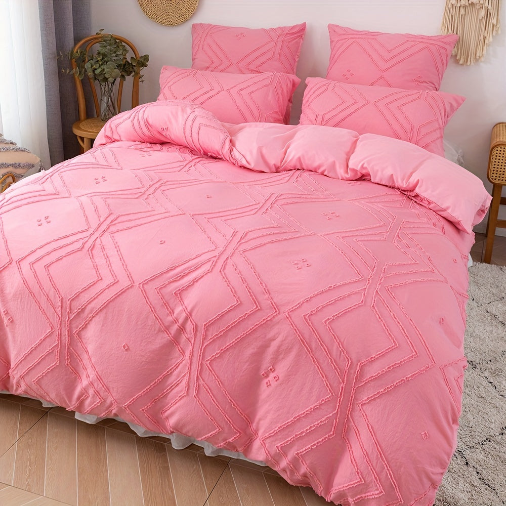 CozyNest – Textured Grid Duvet Cover Set for Modern Living