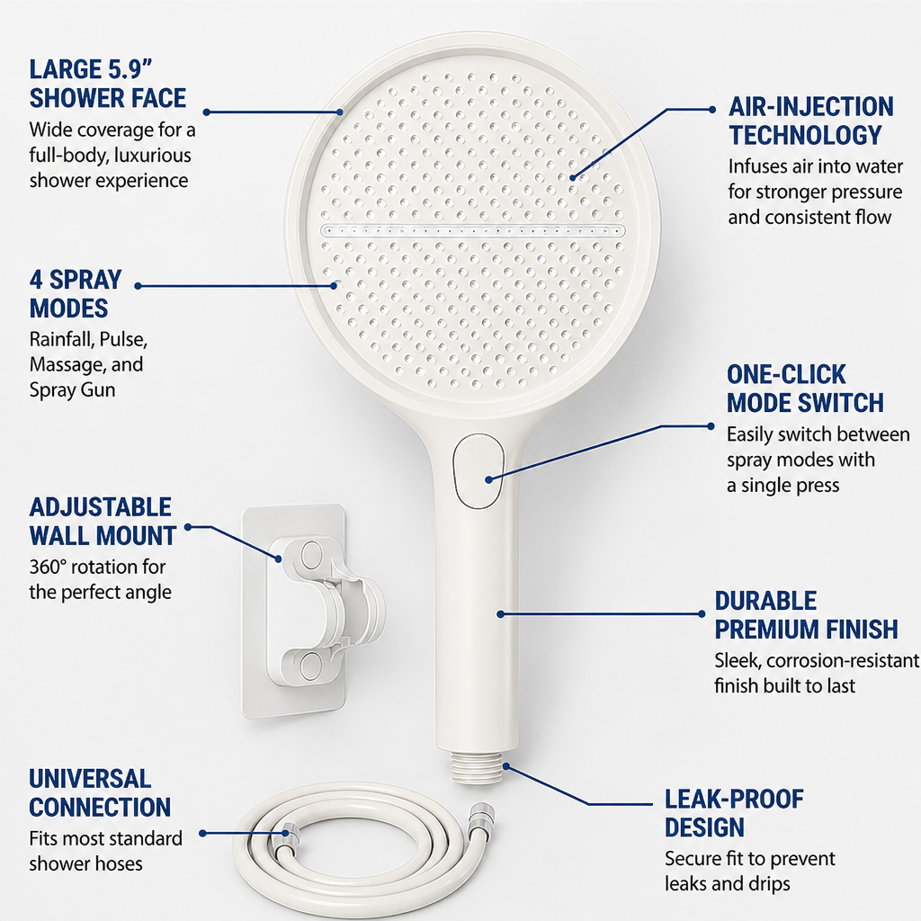 TempestaPure™ High-Pressure Handheld Shower Head — Ignite Your Senses with a Powerfully Revitalizing Shower Every Time