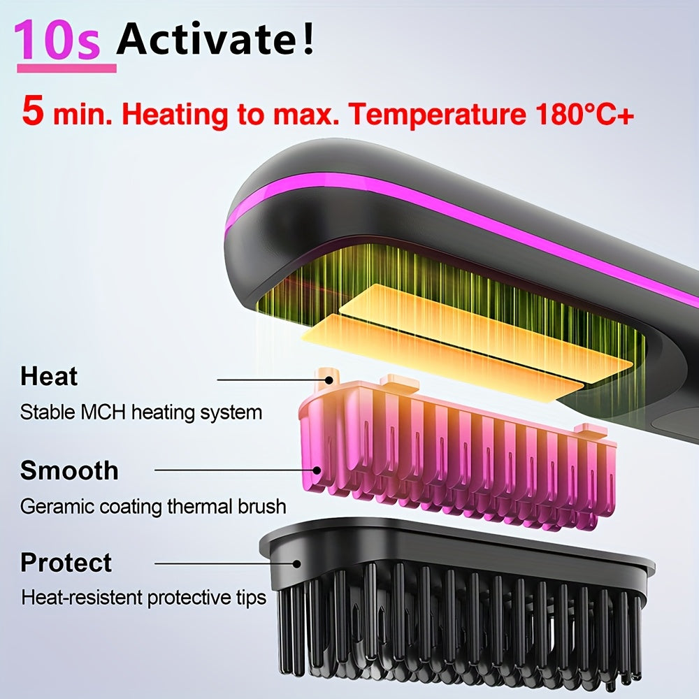 GlamWave - Portable Cordless Hair Straightening Brush with Fast Charge