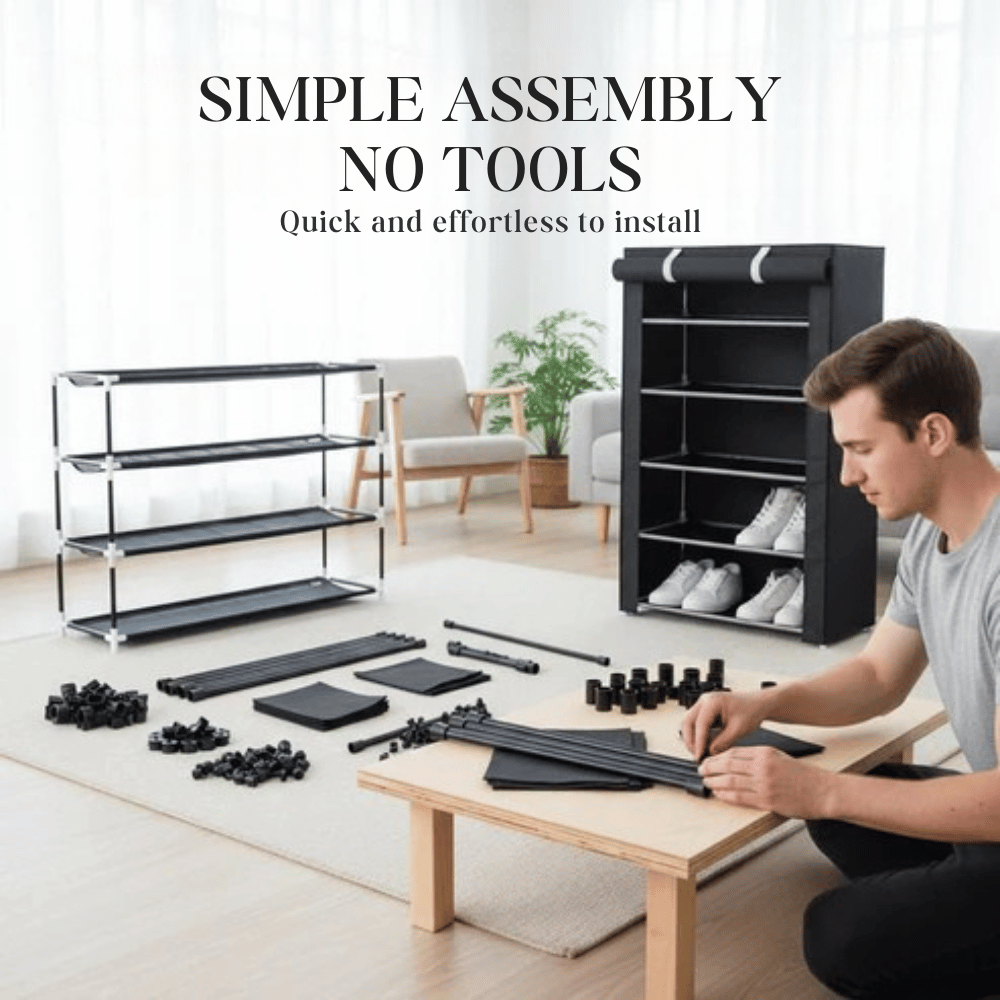 Freestanding Shoe Organizer | Dust-Resistant Cover | Tool-Free Setup | ShoeGuard