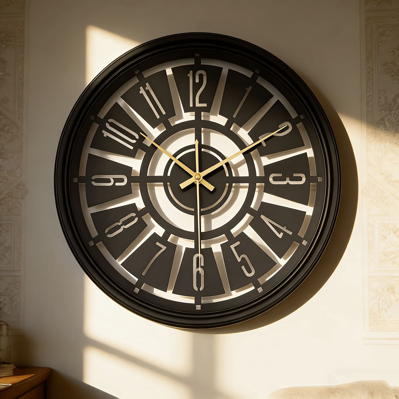 15.75-Inch Silent 3D Wall Clock with Iron Frame for Contemporary Decor