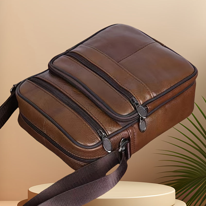 Men's Luxe Cowhide Crossbody Bag with Adjustable Strap