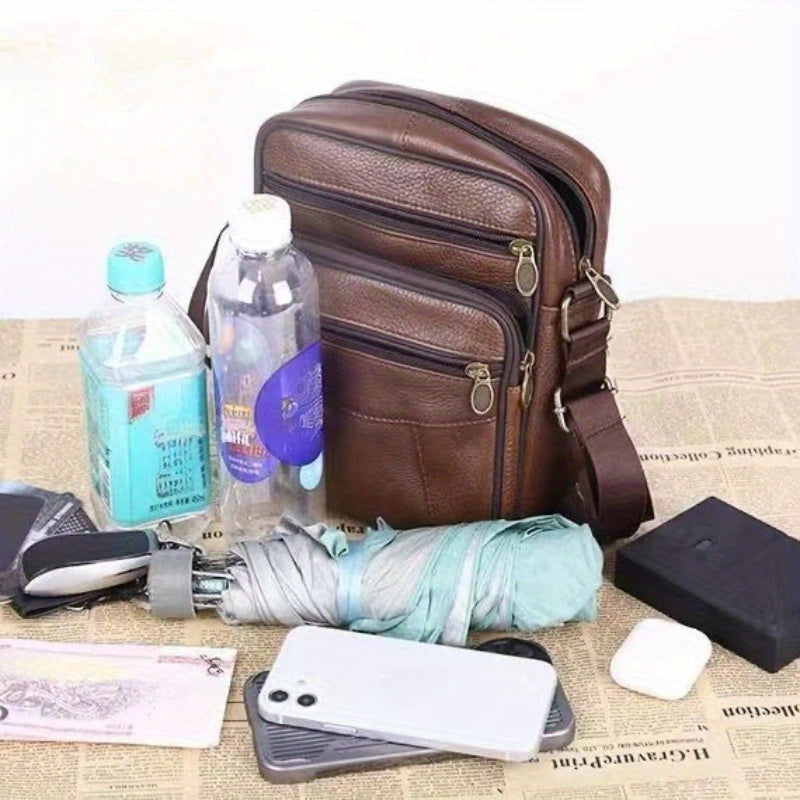 Men's Luxe Cowhide Crossbody Bag with Adjustable Strap