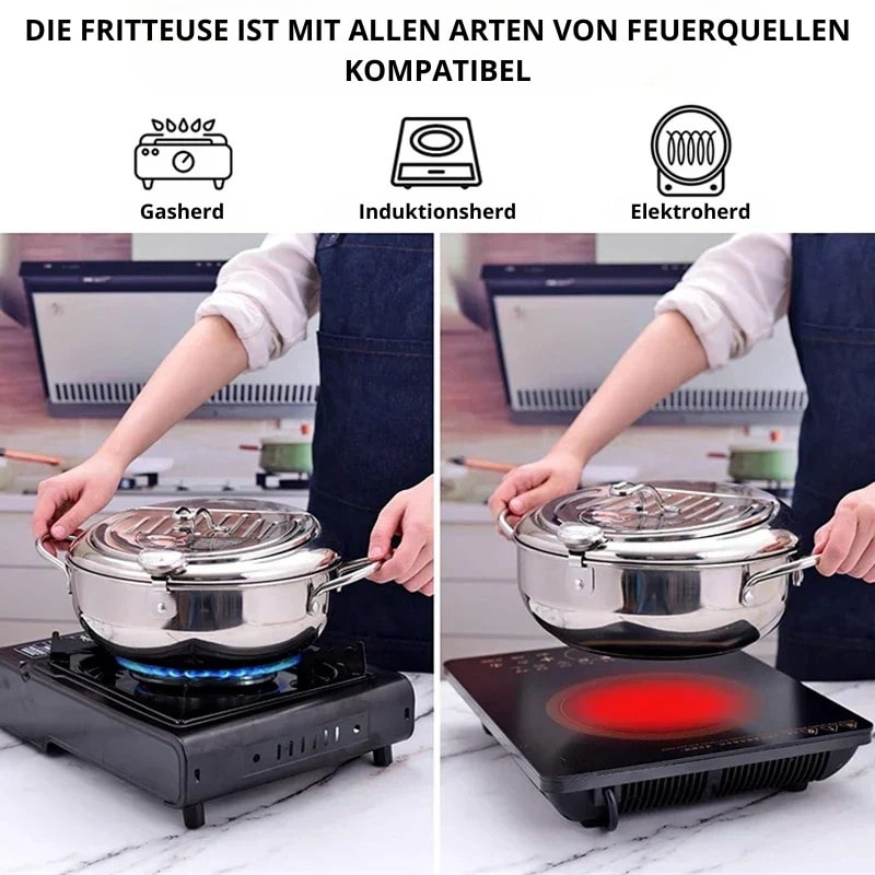 Stainless Steel Deep Fryer with Precision Thermometer