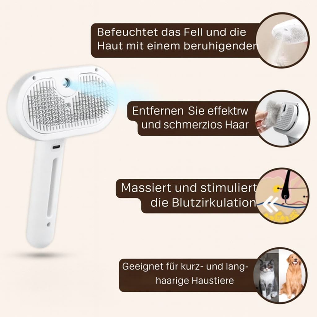 Pet Grooming Brush with Steam Function for Dogs & Cats