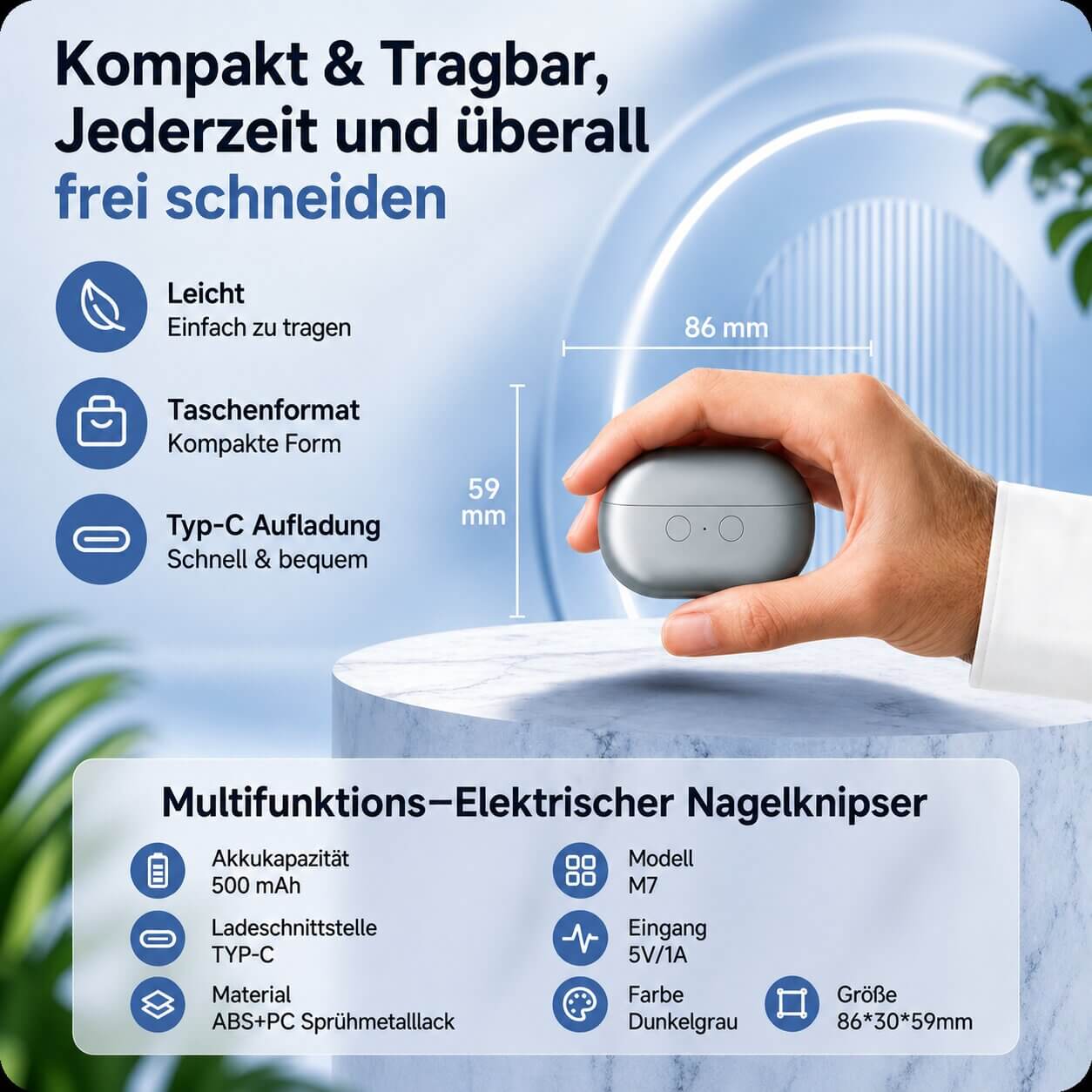 Rechargeable Nail Clipper with LED Light for Precision Trimming