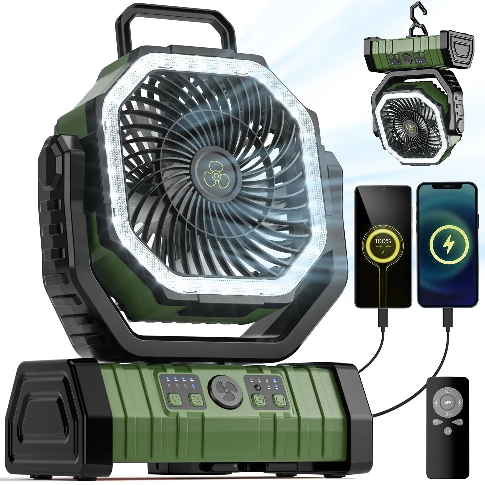 Versatile 20000mAh Camping Fan with Light & Power Bank