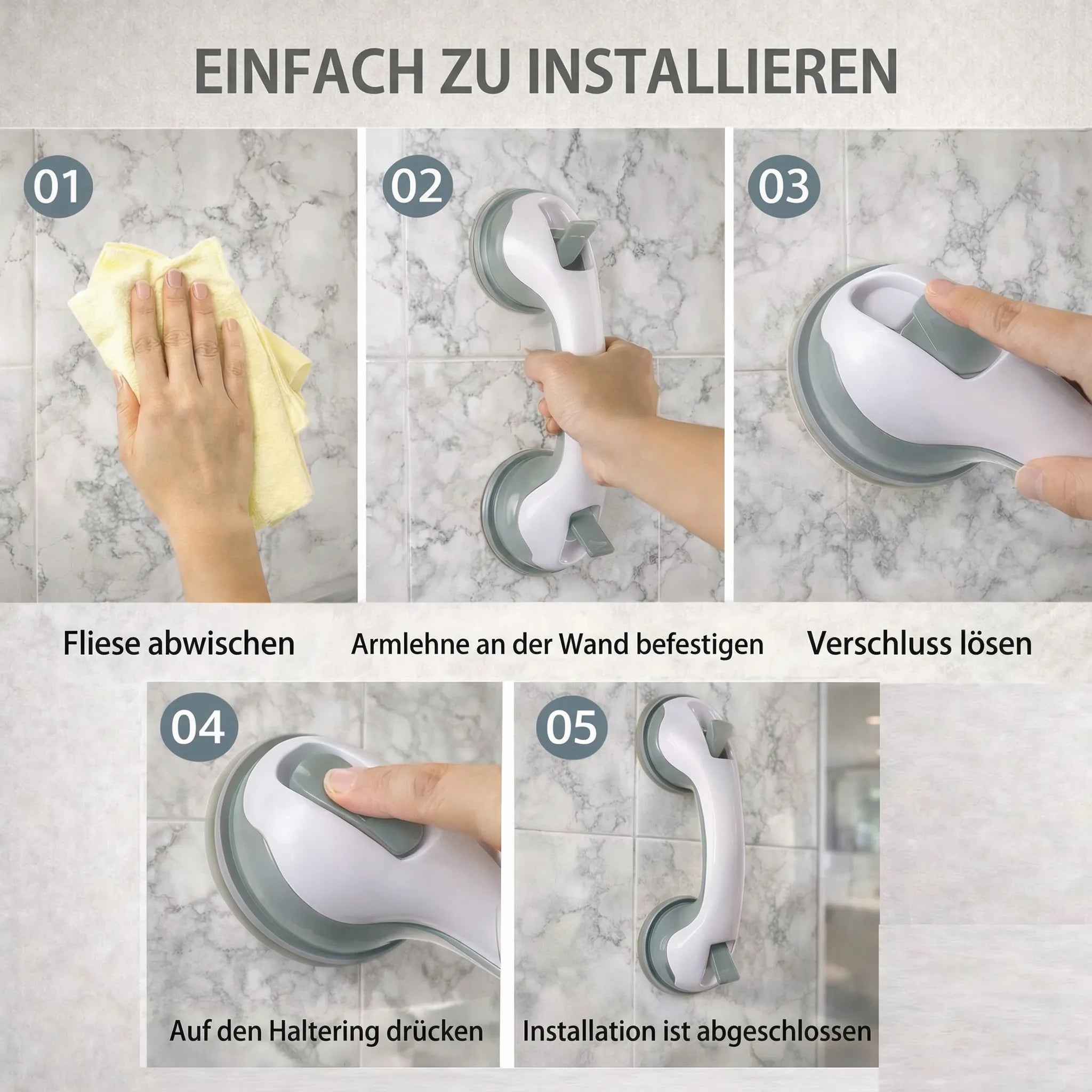 Secure Bathroom Grab Bar with Suction Mount for Easy Grip