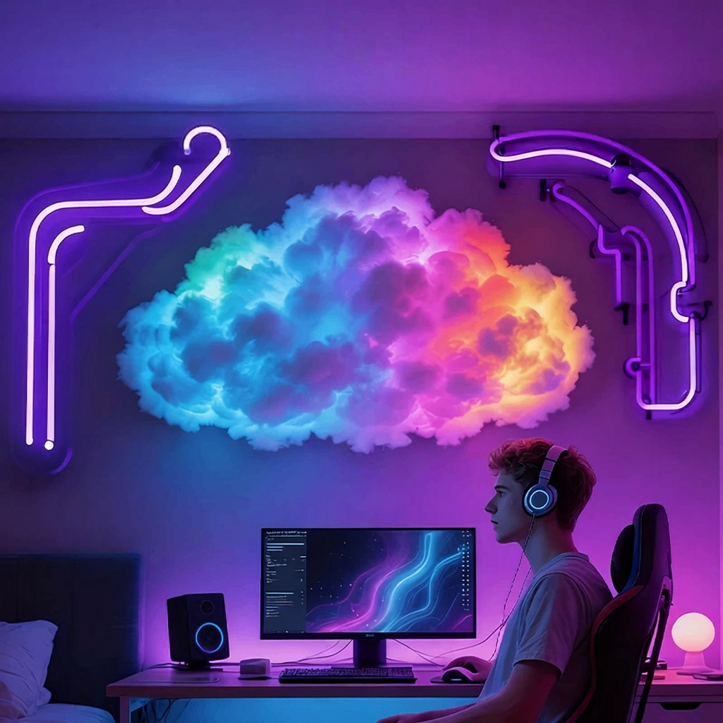 Personalized LED Cloud Illuminations – Colorful Thundercloud Decor