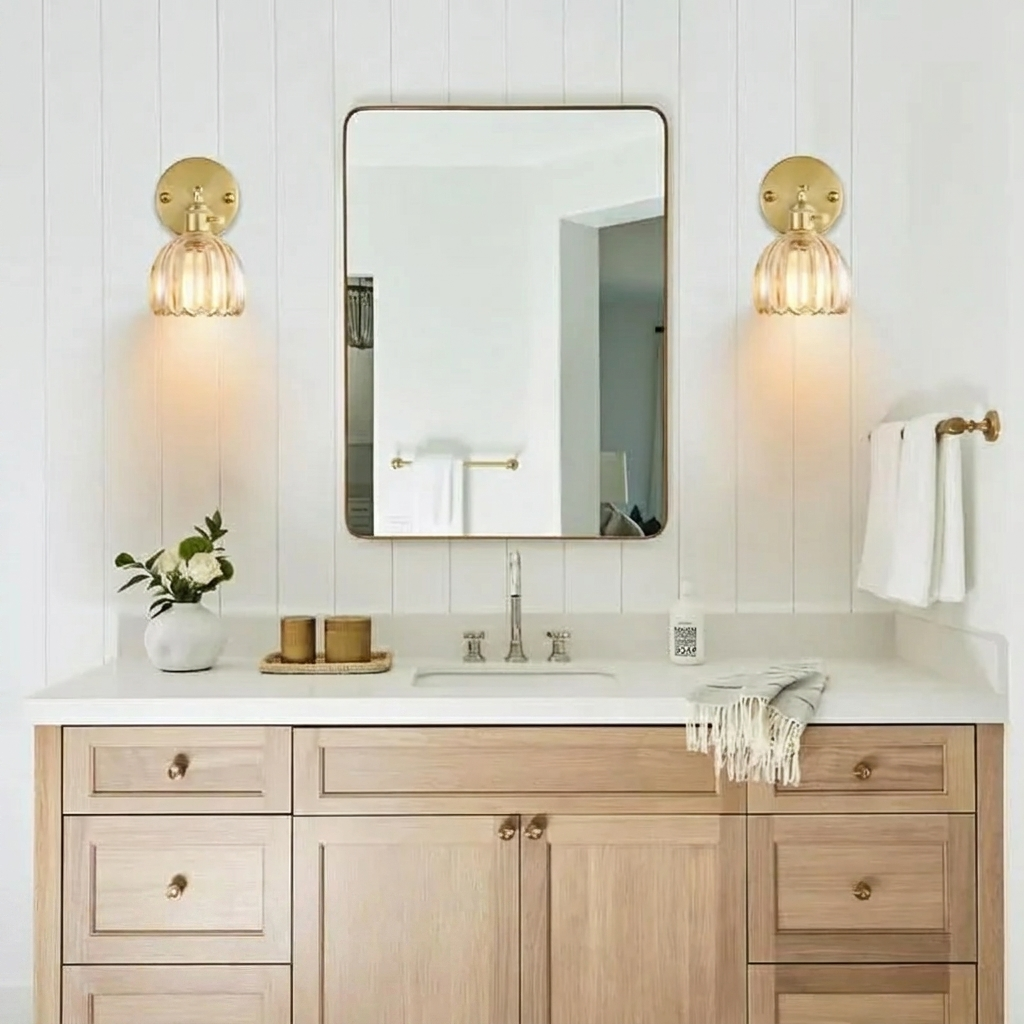 Elegant Brass and Glass Wall Light Fixture with Dimming Option