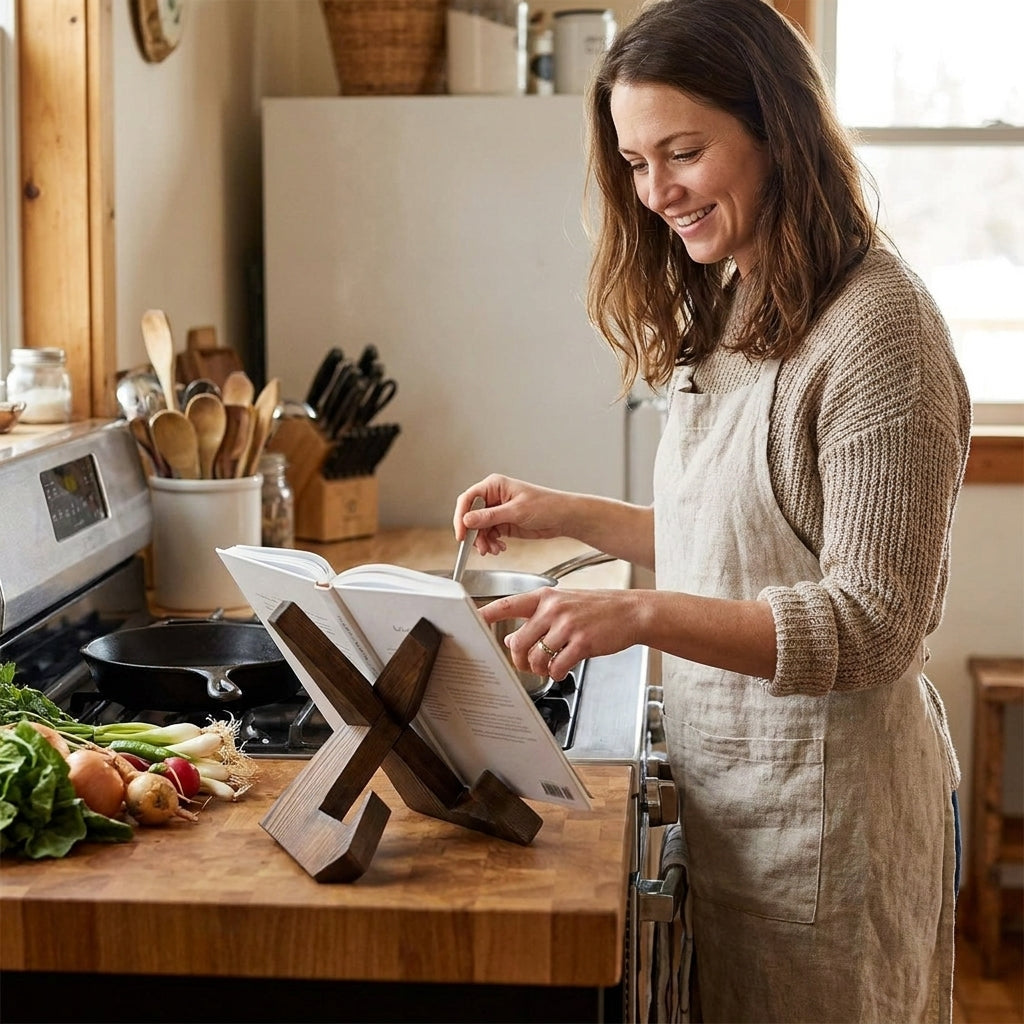 Versatile Wooden Recipe Holder for Hands-Free Cooking