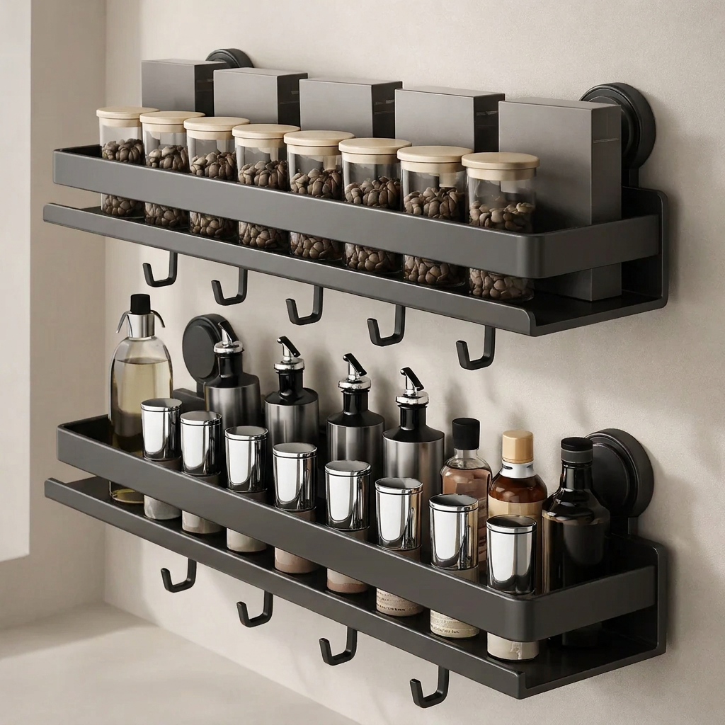 Wall-Mounted Spice Storage Solution with Suction Cups