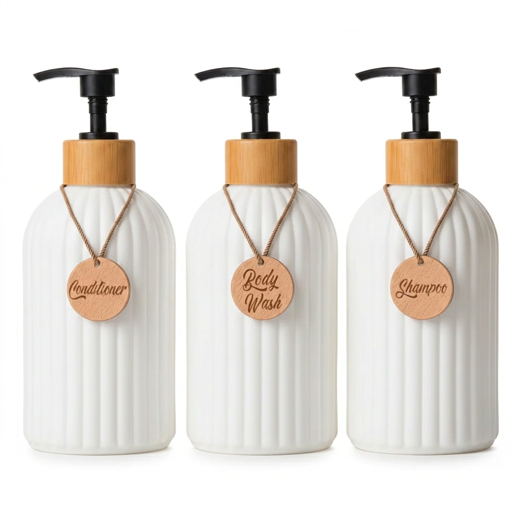 Stylish Refillable Shampoo Dispenser Set – 3-Piece Essentials