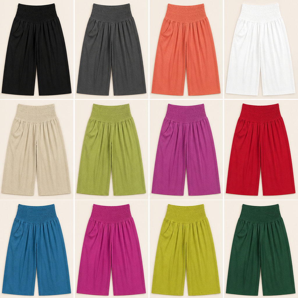 FlexAura™ – Breezy Wide-Leg Cropped Pants with Smocked High Waist
